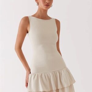 Cream Sleeveless Ruffle Dress